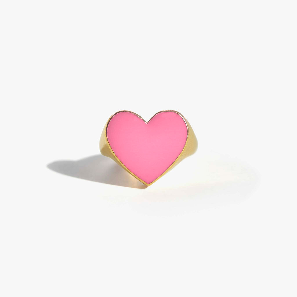 HEART The Classic Signet Ring | Gold ring &amp; pink enamel volume L