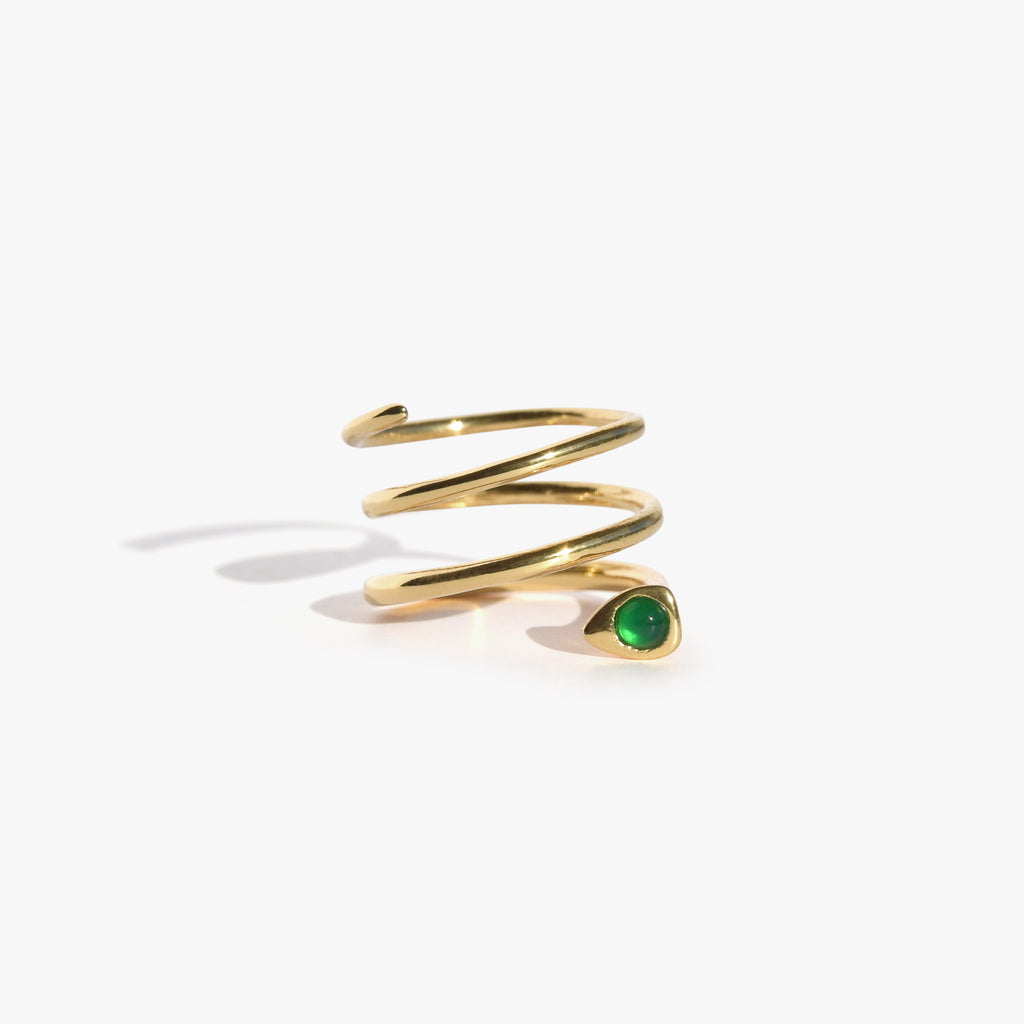 SERPENTER Bague Lacet | Bague dorée & Agate Verte volume L